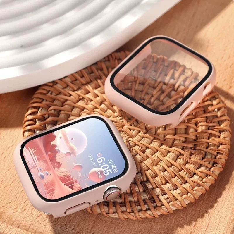 Tempered Glass Apple Watch Case - Full Screen Protector Cover for Series 9, 8, 7, 6, SE 45mm 44mm 41mm 40mm