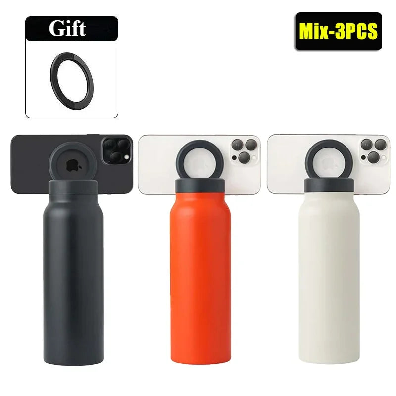24oz Stainless Steel Insulated Sports Bottle – Vacuum Water Mug with Magnetic Phone Holder, Outdoor Gym Travel Drink Cup