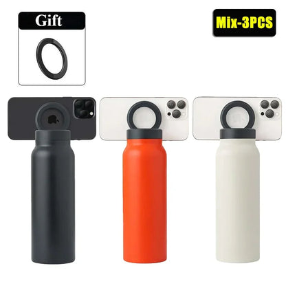 24oz Stainless Steel Insulated Sports Bottle – Vacuum Water Mug with Magnetic Phone Holder, Outdoor Gym Travel Drink Cup