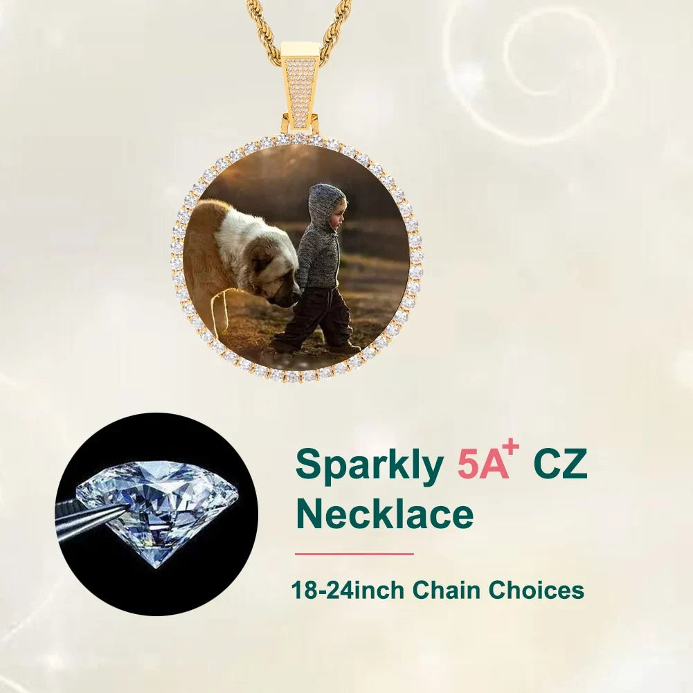 Custom Photo Medallion Necklace - 18K Gold Iced Out Cuban Pendant Hip Hop Personalized Picture Jewelry Gift