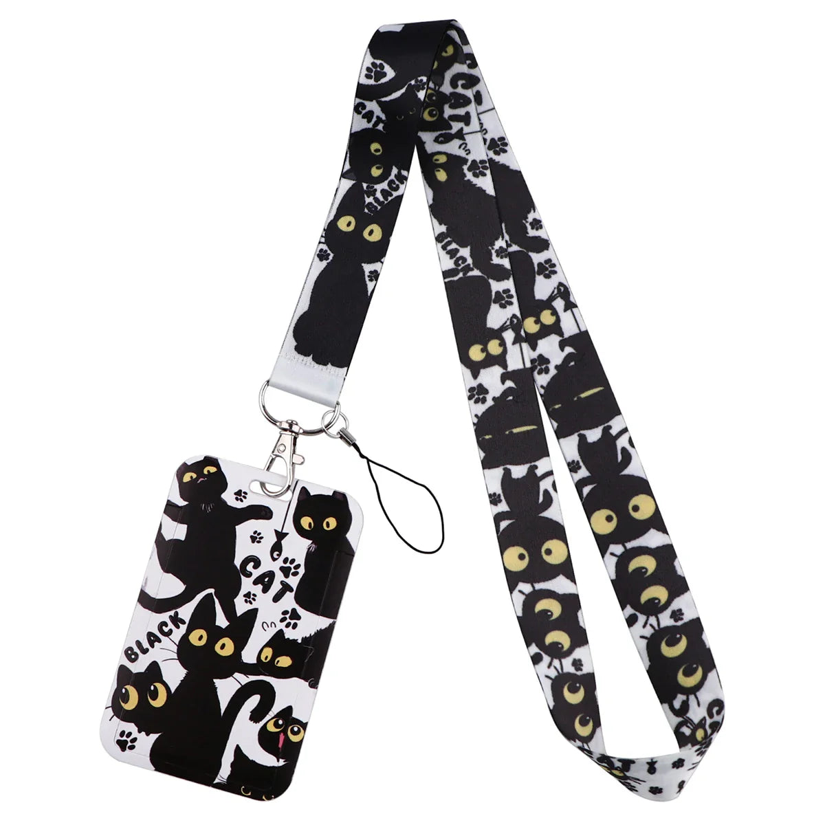LX1293 Cartoon Black Cat Lanyard – Keychain, ID & Credit Card Holder, Phone Charm Neck Strap, Badge Accessories