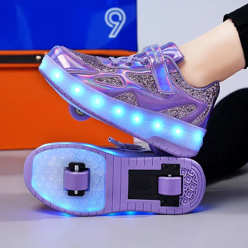 Kids' Inline Roller Skates – Removable 2-Wheel Skate Sneakers for Girls, Powerslide Wheeled Shoes
