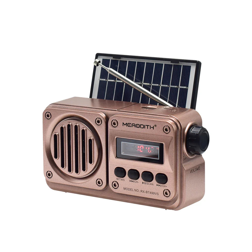 MD-499 Wireless Bluetooth Speaker — Full-Band FM Radio with MP3 Playback, Solar Charging & Emergency Power Function