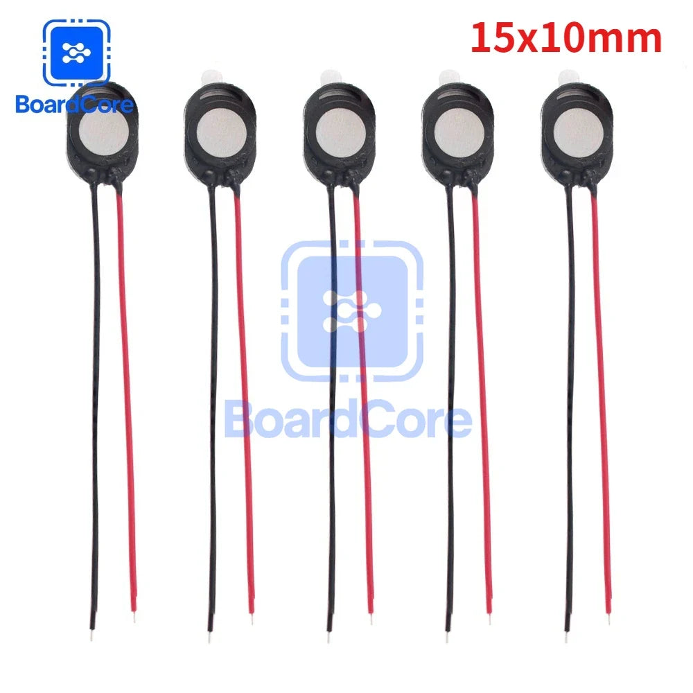 5-Piece Mini Speaker Set - 1W 8Ω Oval Loudspeakers with Wire for Arduino, 15×10mm & 24×15mm Sizes