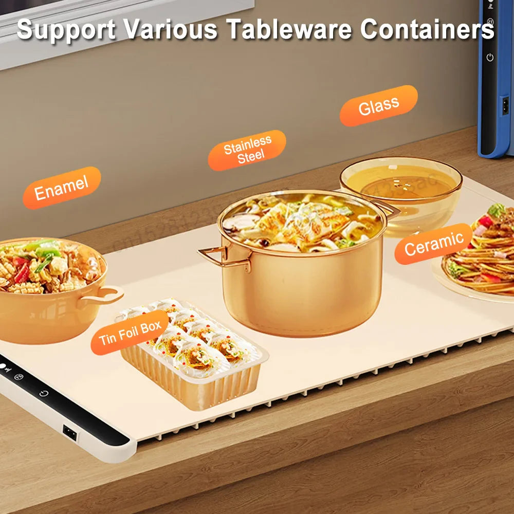 Electric Warming Tray – Foldable Portable Smart Food Warmer Plate with 3 Temperature Settings for Fast Heating