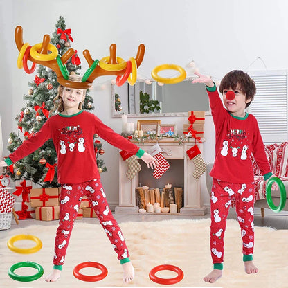 1/3/5PCS Inflatable Reindeer Antler Hat Ring Toss Game – Kids Christmas & New Year Party Decor
