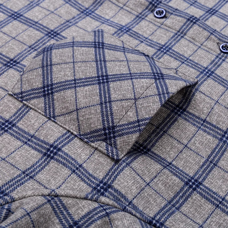 Men’s Fleece Plaid Shirt - Warm Thick Long Sleeve Business Check Shirt with Single Pocket for Autumn & Winter