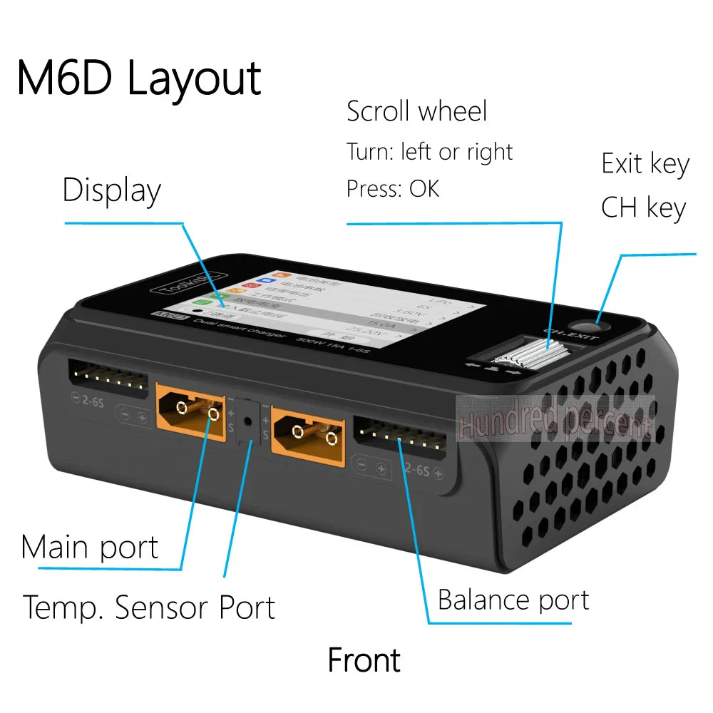 ToolkitRC M6D V3 500W 15A Dual Channel Smart Charger Discharger for 1-6S LiPo FPV Batteries