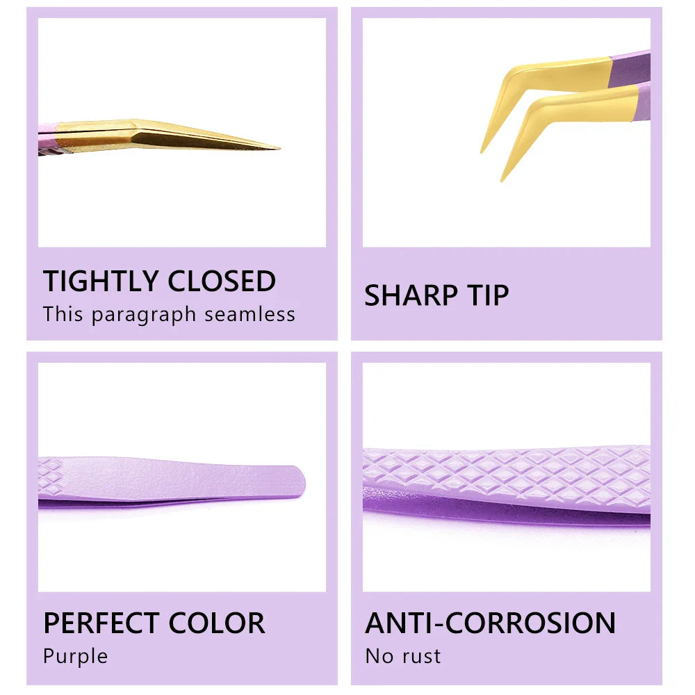 AILEISHI Eyelash Tweezers — Stainless Steel High Precision Anti-Static Extension Tool