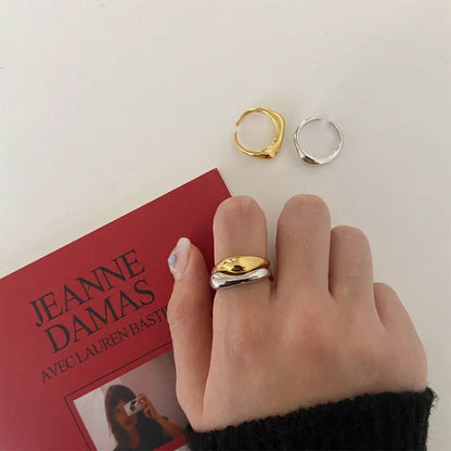 Gold & Silver Irregular Wave Ring — Handmade Geometric Adjustable Jewelry for Women