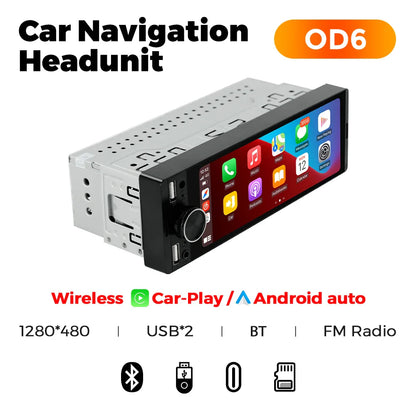 1DIN Universal 6.86" MP5 Car Radio – Wireless CarPlay Android Auto Multimedia Video Player with AUX, USB, SWC, Bluetooth & Touchscreen