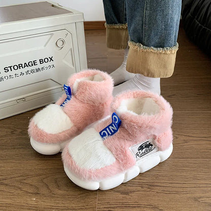 2025 Winter Warm Plush Slippers – High-Top Platform Indoor Snow Boots for Women & Men, Cozy Home Shoes with Soft Lining