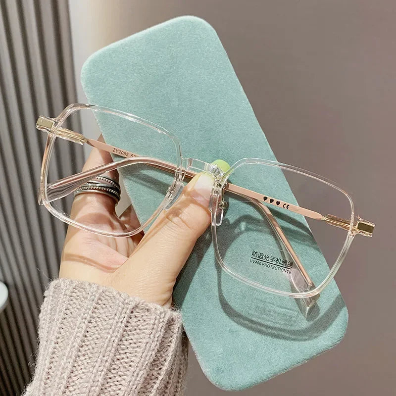 Trendy Reading Glasses for Women — Anti Blue Light Presbyopia Eyewear, High-Definition Transparent Frame, Unisex Eyeglasses