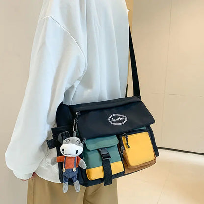 Unisex Nylon Crossbody Messenger Bag – Multi-Pocket Canvas Shoulder Bag for Students & Everyday Use