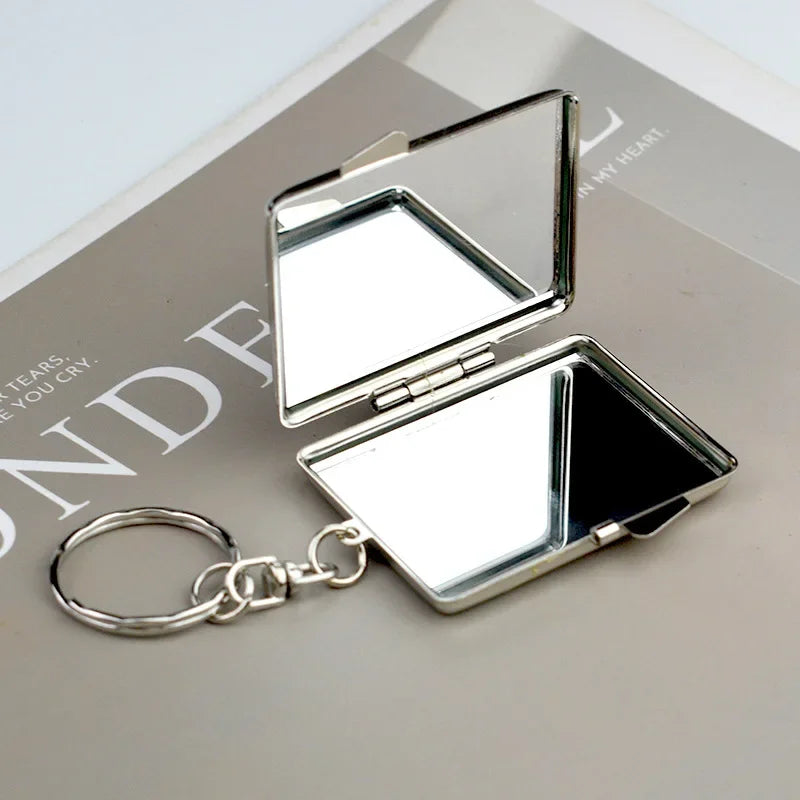 Mini Folding Keychain Makeup Mirror - Double-Sided Heart & Round Pocket Cosmetic Mirror for Travel