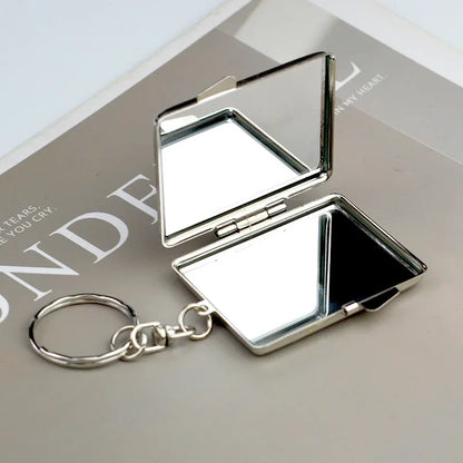 Mini Folding Keychain Makeup Mirror - Double-Sided Heart & Round Pocket Cosmetic Mirror for Travel