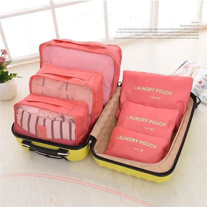6 Pcs/Set Travel Storage Bag: Pink/Blue/Grey Large Capacity Waterproof Luggage Clothing Underwear Storage with Zipper