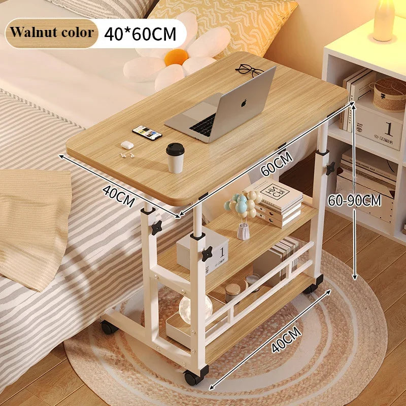 Adjustable Height Portable Study Desk with Storage Shelf – Mobile Bedside Table for Work & Dining, Includes USB Fan & Light