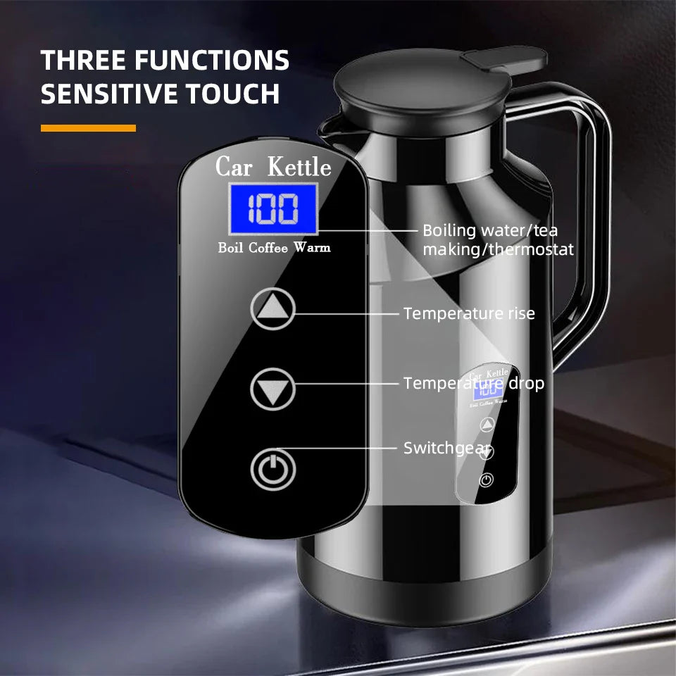 Yangood Portable Car Kettle 1500ML — Large Capacity 304 Stainless Steel Water Heater, 12V/24V for Travel, Tea, and Coffee