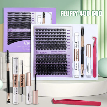 DIY Lash Extension Kit – Mixed Style Lash Clusters with Bond & Seal, Remover, Tweezers & Brush for Natural Volume & Salon-Style Eyelash Extensions