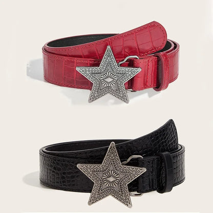 Gothic Punk PU Leather Belt - 3.3cm Wide Y2K Retro Star Buckle Waistband for Women
