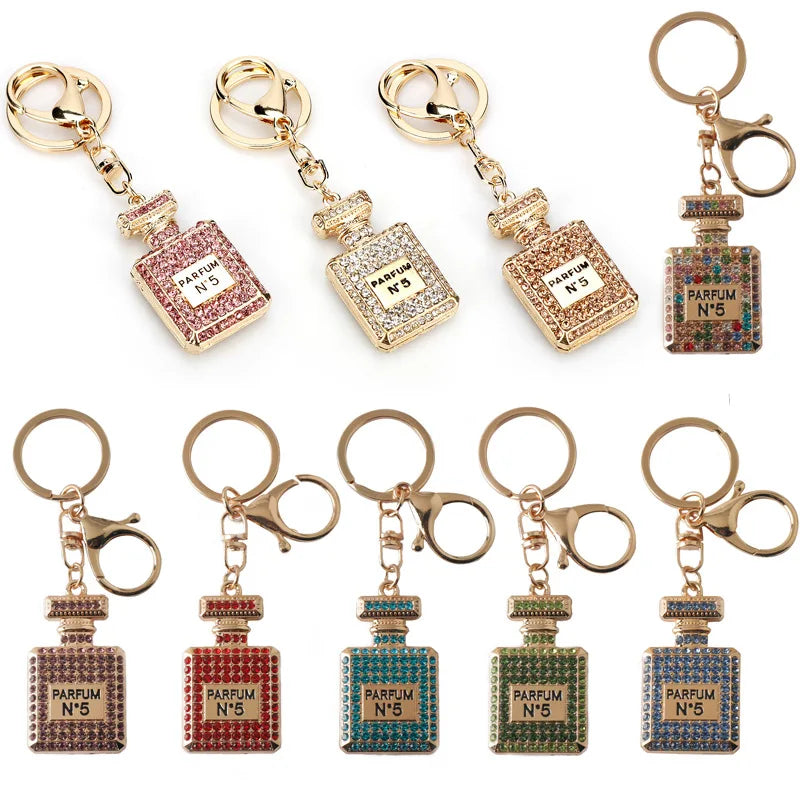 Creative Rhinestone Car & Bag Keychain — Full Diamond Perfume Bottle Pendant for Women’s Accessories