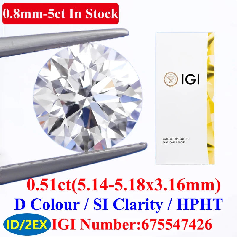 0.1–5CT Super White Lab-Grown Diamond Loose — IGI/GIA Certified, HPHT & CVD, DEFG VVS-SI, Diamond Tester Approved for Wedding Jewelry