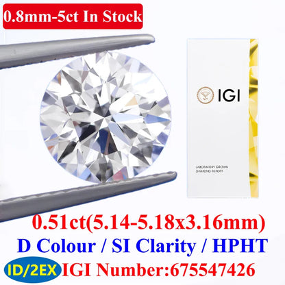 0.1–5CT Super White Lab-Grown Diamond Loose — IGI/GIA Certified, HPHT & CVD, DEFG VVS-SI, Diamond Tester Approved for Wedding Jewelry