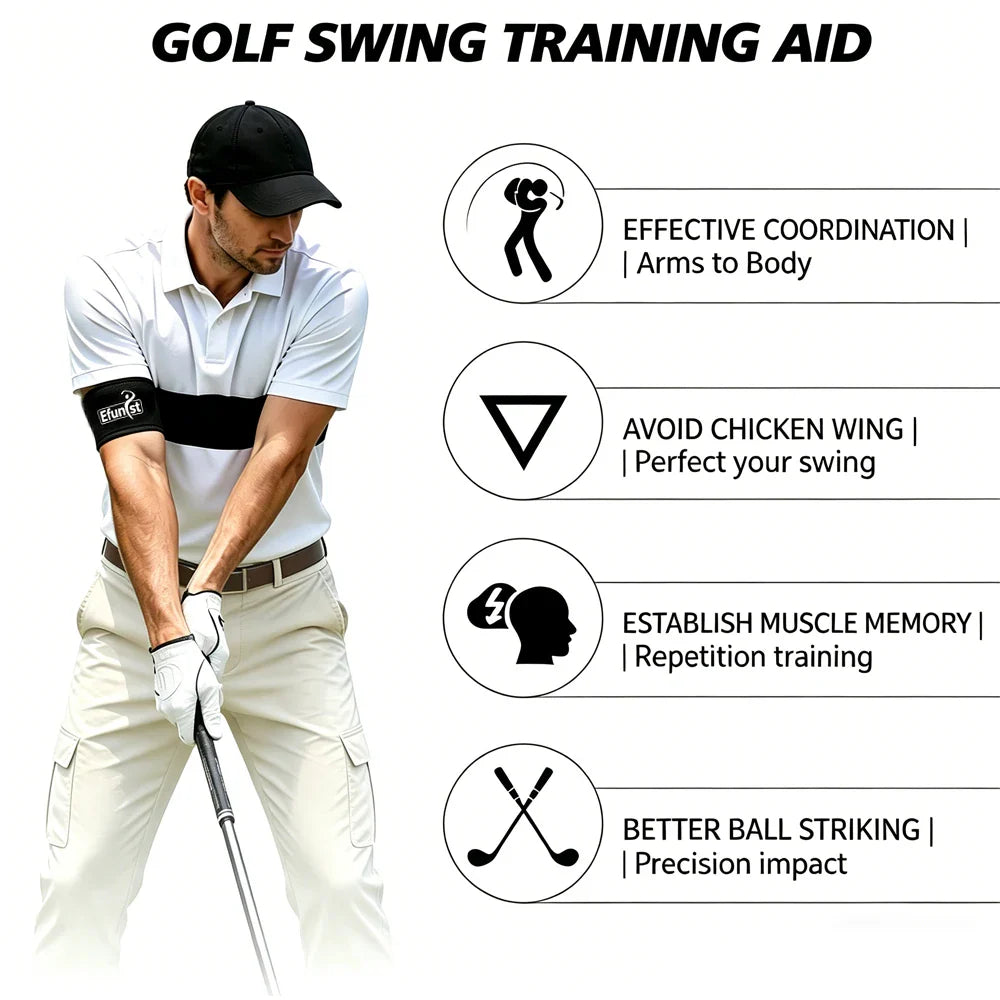 Golf Swing Training Aid Arm Strap with Double Ring Design – Posture Corrector Swing Trainer for Beginners Golf Practice Improvement Tool