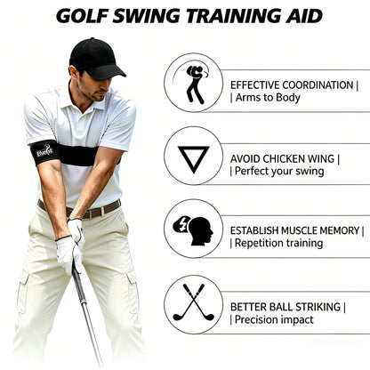 Golf Swing Training Aid Arm Strap with Double Ring Design – Posture Corrector Swing Trainer for Beginners Golf Practice Improvement Tool
