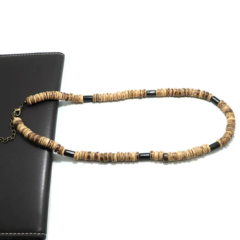 Natural Coconut Husk Necklace for Men – Handmade 18-Inch Short Choker, Gift for Him