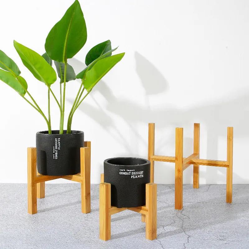 Small Durable Wood Planter Pot Rack - Free Standing Flower Pot Holder for Home Garden Indoor Display and Bonsai Stand with Tray
