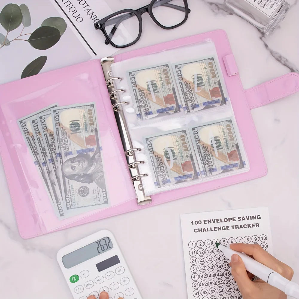 100 Envelopes Money Saving Challenge Binder – Password Lock Budget Organizer for Cash, Cost & Expense Management Notebook