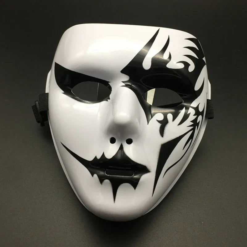 Halloween Masquerade Full Face Mask – Hand-Painted White & Black Gold Death Clown for Adults