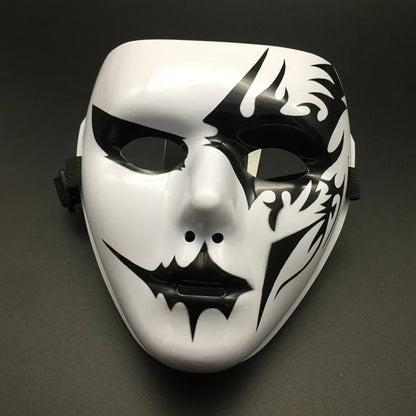 Halloween Masquerade Full Face Mask – Hand-Painted White & Black Gold Death Clown for Adults