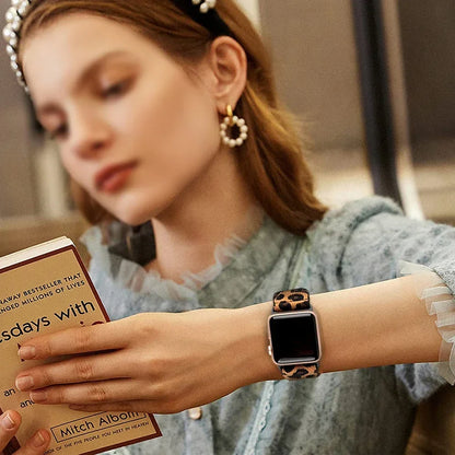 Leopard Print Stretchy Nylon Watch Band for Apple Watch — Adjustable Strap for Series 7/6/5/4/3/SE