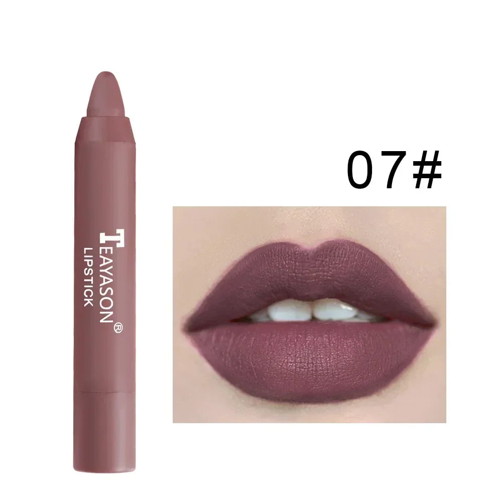 12-Color Natural Matte Lipstick Pencil – Silk Lip Glaze Waterproof, Long-Lasting Sexy Lip Tint Makeup