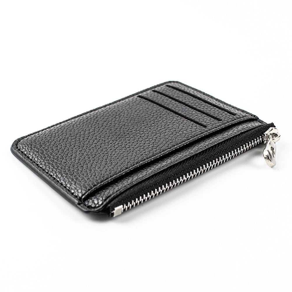 Mini Slim Zipper Card Wallet for Men — Portable Ultra-Thin Black Purse for ID, Bank & Credit Cards