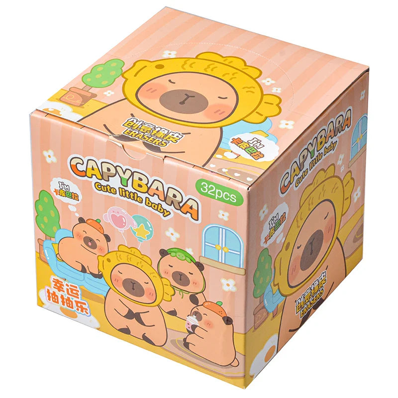 Original Capybara Blind Bag 32pcs — Cute Little Baby Character Rubber Figures, Learning Stationery Toy for Kids & Gifts