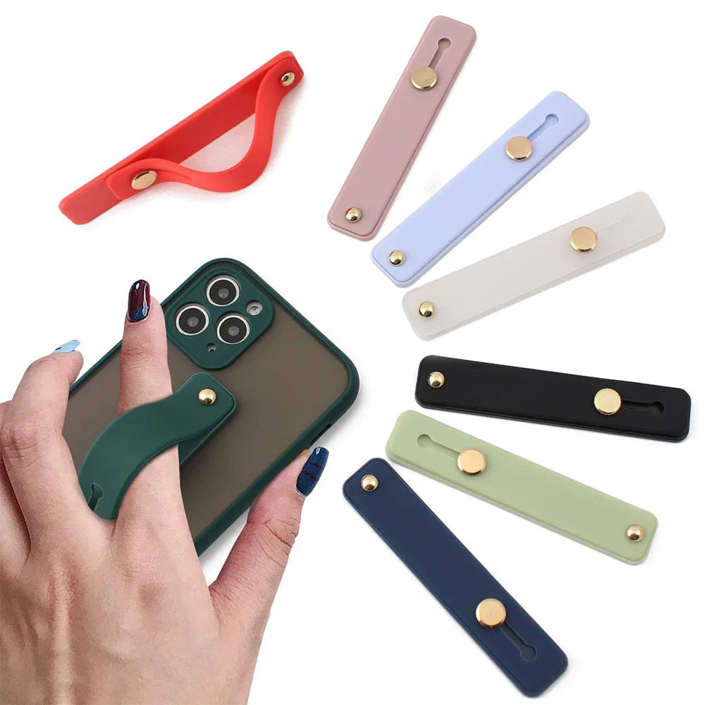 Universal Wrist Band Phone Holder - Push Pull Finger Grip Stand, Plain Color Mobile Socket for iPhone and Xiaomi
