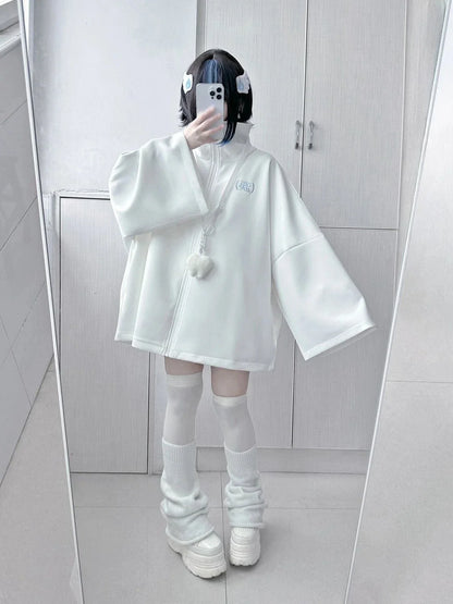 Spring Casual Hoodie – Women’s Loose Y2K Aesthetic Oversized Embroidered Harajuku Zipper Grunge Sweatshirt