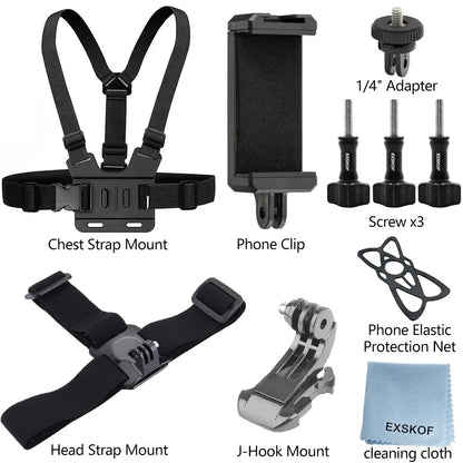 Action Camera Accessories Kit - Adjustable Head Strap & Chest Mount Holder for GoPro, DJI, Insta360 & More