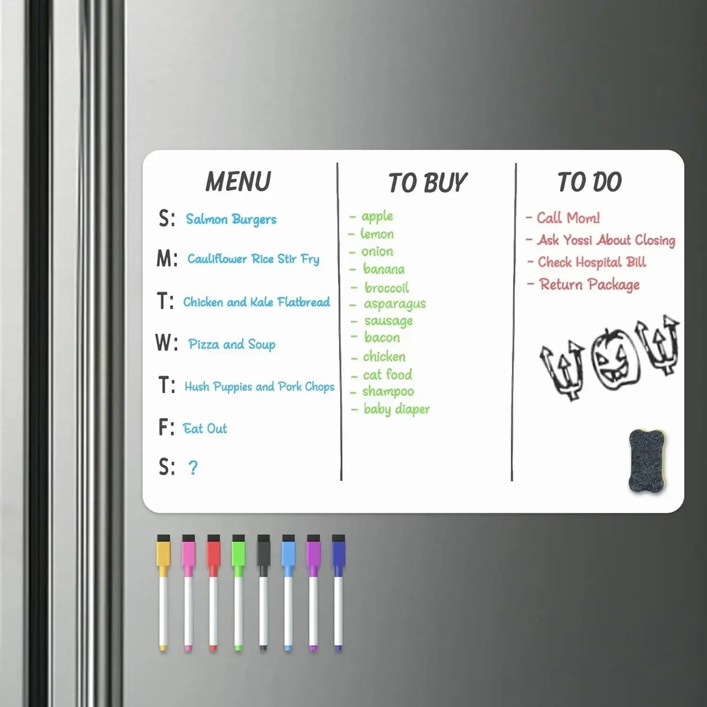 A2 Magnetic Dry Erase Whiteboard for Fridge – 23.6" x 16.5" Board with 8 Markers & Eraser