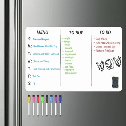 A2 Magnetic Dry Erase Whiteboard for Fridge – 23.6" x 16.5" Board with 8 Markers & Eraser
