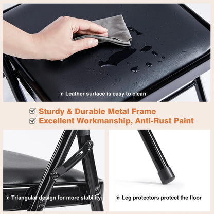 Leather Padded Folding Chairs – 4 Pack Sturdy Metal Rocking Dining Chairs for Living Room, Outdoor & Office