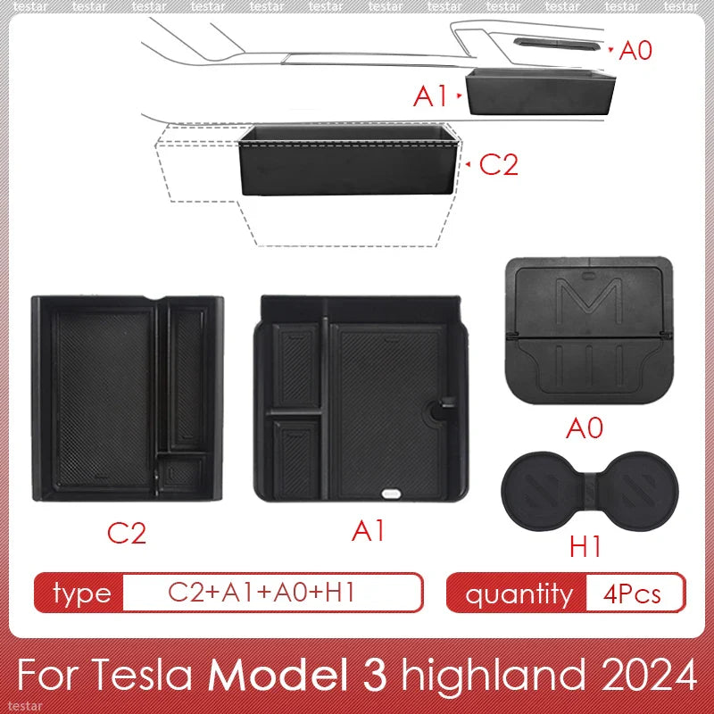 Tesla Model 3 Highland 2024 Center Console Storage Box – Armrest Organizer Accessory for Model 3 Stowing & Tidying
