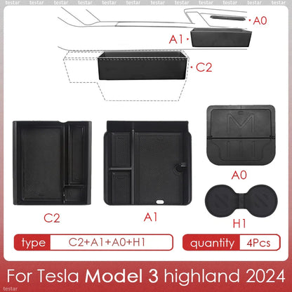 Tesla Model 3 Highland 2024 Center Console Storage Box – Armrest Organizer Accessory for Model 3 Stowing & Tidying