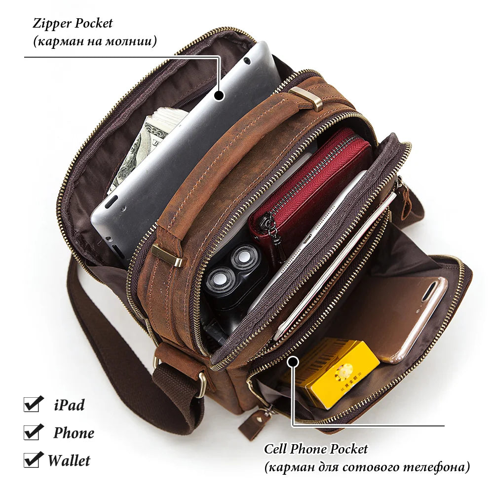 HUMERPAUL Genuine Leather Men's Shoulder Bag – Vintage Crossbody, Large Capacity Messenger Tote for Travel