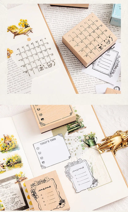 Cute Cat Wood Stamp Calendar – Daily & Monthly Planner Stamps for Journaling, Scrapbooking & DIY Crafts