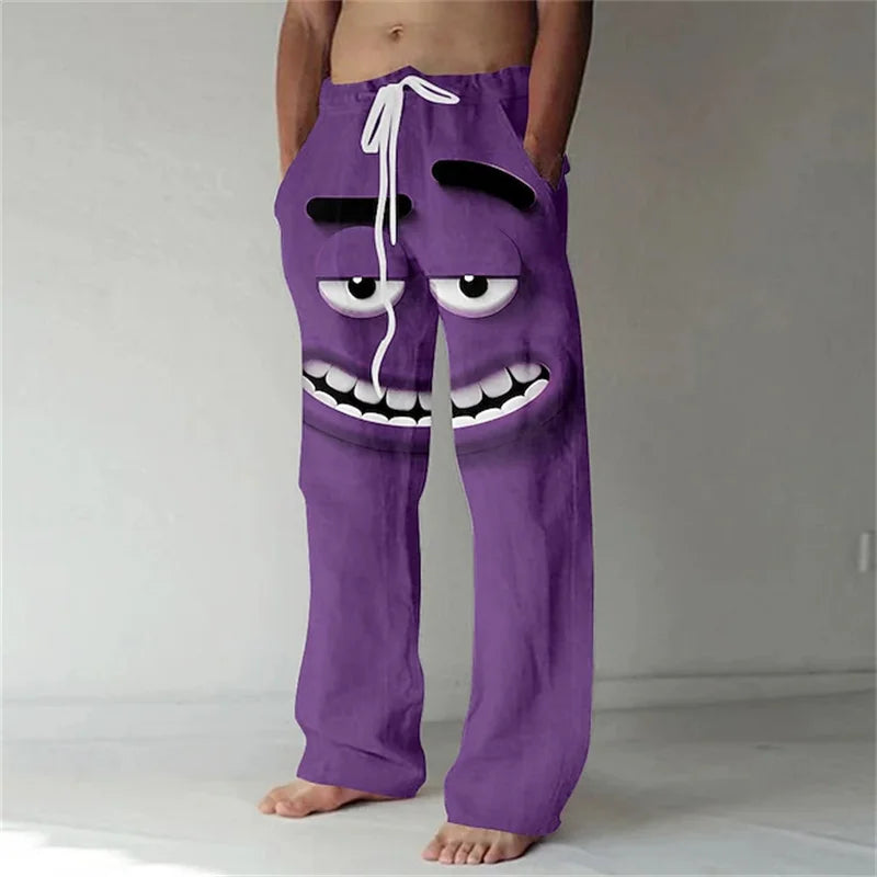 Men's 3D Facial Expression Pants - Trendy Wide-Leg Printed Casual Trousers